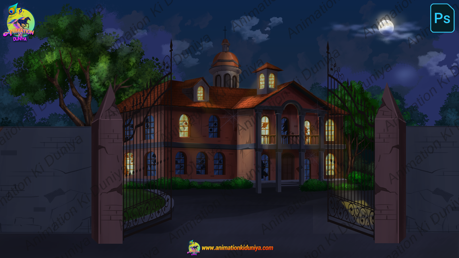 Horror Haveli Night Background