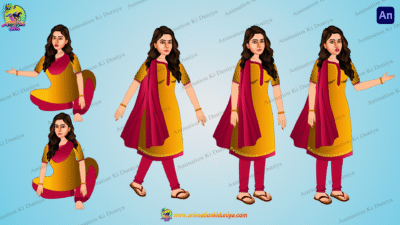 Indian Village Girl Animated Human Character