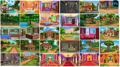 30 Animated High Quality Background Bundle ( Village ,Poor Room ,Market ,Jungle ,Top view ,Khet Background ,House Background )