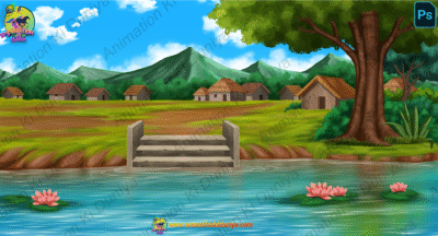 Indian Village River Background -Nadi  - High Quality PSD Background