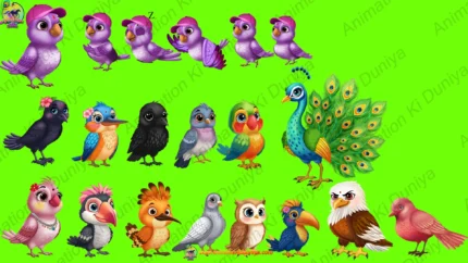 Ultimate Cartoon Birds Green Screen Mega Pack | Peacock, Parrot, Crow, Eagle, Owl & More | Jungle Characters Bundle