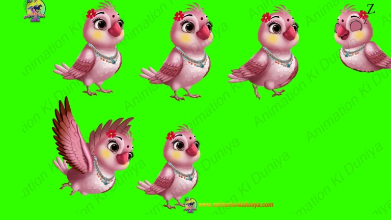Green Screen Animated Pink Bird with Talking Walking Standing Sleeping Jumping and Flying Motions | Animation Ki Duniya
