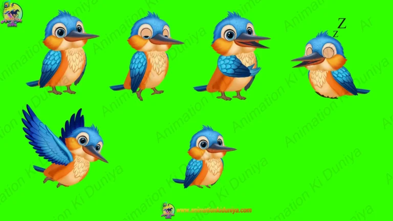 Green Screen Blue Male Kingfisher Bird Character Video | Animation Ki Duniya