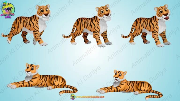 Cute Cartoon Tiger Character – Wild Animal Walking & Resting Poses for 2D Animation | Animation Ki Duniya