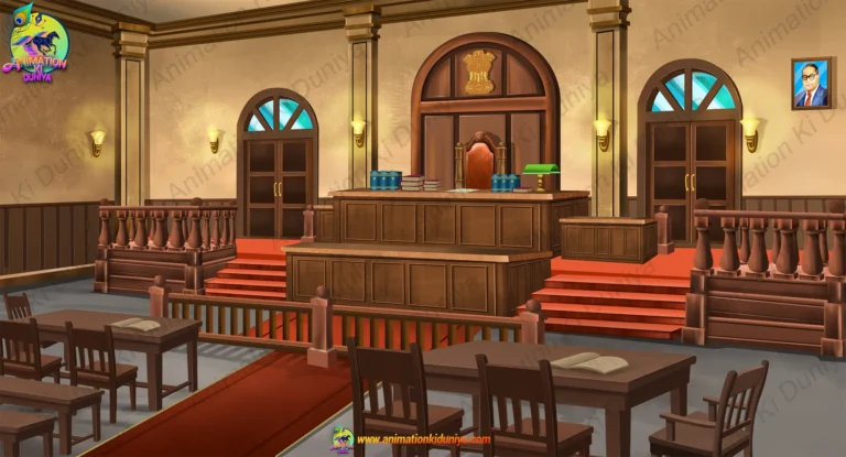 Indian Courtroom Interior Background PSD – High-Quality Adalat | Animation Ki Duniya