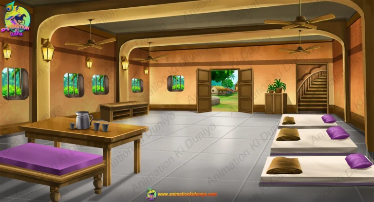 Indian Ashram Interior Background PSD – Traditional Sage Kutir | Animation Ki Duniya