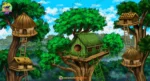 Multiple Tree Houses Bird House PSD Background for Animation & Cartoons | Animation Ki Duniya