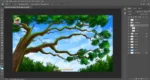 Cartoon Forest Tree Branches and Sky ( Birds ) Background PSD - Image 3