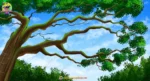 Cartoon Forest Tree Branches and Sky ( Birds ) Background PSD