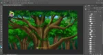 Cartoon Jungle Tree Branches ( Dal tree birds background ) and Canopy Background PSD - Image 3