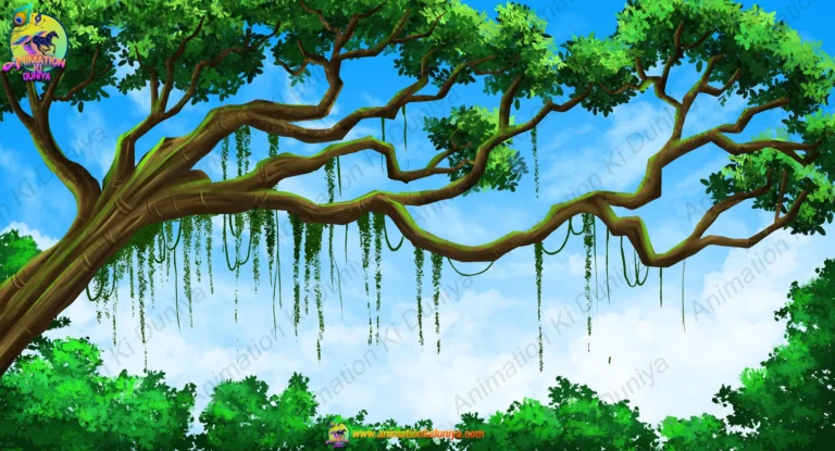Cartoon Jungle Tree Branches ( Dall Tree Birds Background ) with Vines Background PSD