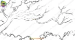 Cartoon Jungle Tree Branches ( Dall Tree Birds Background ) with Vines Background PSD - Image 2