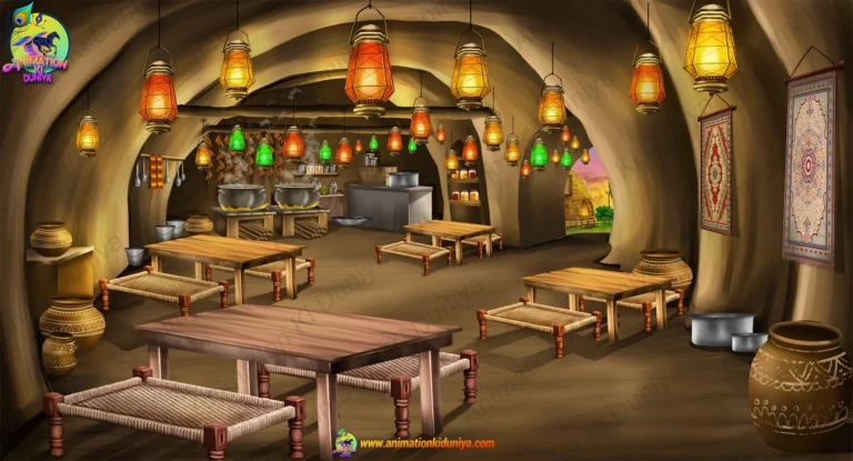Indoor Dhaba and Cave Restaurant Interior PSD Background | Animation Ki Duniya