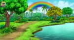 Jungle Pond with Rainbow Nature PSD Background for Animation | Animation Ki Duniya