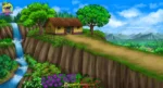 Mountain House and Waterfall PSD Background for Animation | Animation Ki Duniya