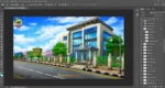 Modern Corporate Office Building Exterior PSD Background for Animation | Animation Ki Duniya - Image 3