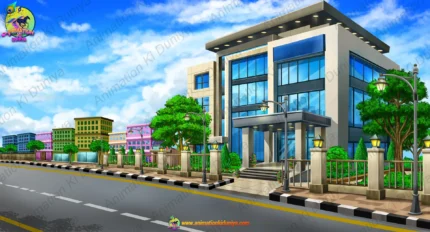 Modern Corporate Office Building Exterior PSD Background for Animation | Animation Ki Duniya
