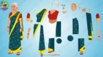 Elderly Woman in Teal Saree Character Multi-Pose Set| Animation Ki Duniya - Image 3