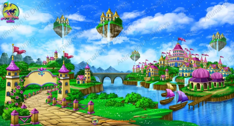 Magical Princess Kingdom ( Pari Lok ) and Floating Islands PSD Background | Animation Ki Duniya
