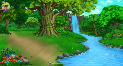 River Side and Waterfall Forest ( Jungle , Jhil , Moutain ) PSD Background | Animation Ki Duniya