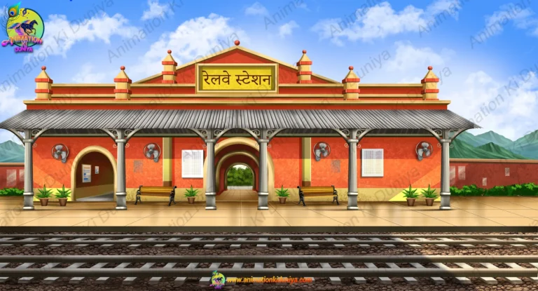 Indian Railway Station Exterior PSD Background for Animation | Animation Ki Duniya