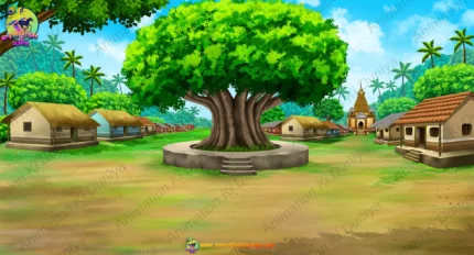 Village Scene Chaupal, Kua and Mandir 2D Background for Animation | Animation Ki Duniya