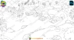 Indian Village Top View Landscape with Mud Huts & River (PSD + PNG) - Image 2