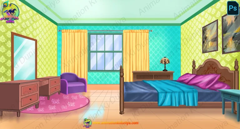 2D Cartoon Bedroom Interior ( Rajmahal inside Bedroom ) Background PSD & PNG