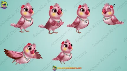 Cute Female Bird Character Rigged FLA File