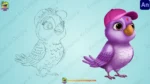 Cute Purple Bird Character Rigged FLA File - Image 3