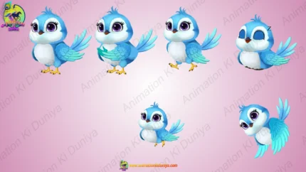 Cute Sky Blue Bird Character Rigged FLA File