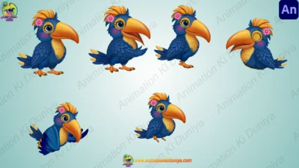 Blue Bird with Orange Beak & Flower Rig