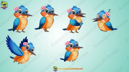 Blue & Orange Kingfisher Bird Animation Rig