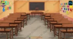 School Classroom Interior & Wooden Desks Background (PSD & PNG)