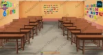 School Classroom Interior & Wooden Desks Background (PSD & PNG) - Image 3