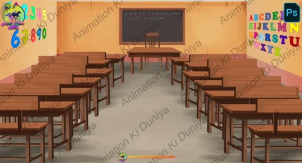 School Classroom Interior & Wooden Desks Background (PSD & PNG)