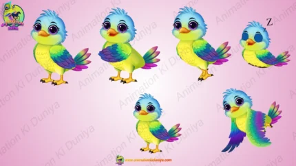 Cute Colorful Bird Character Rainbow Wings Bird Rigged FLA File