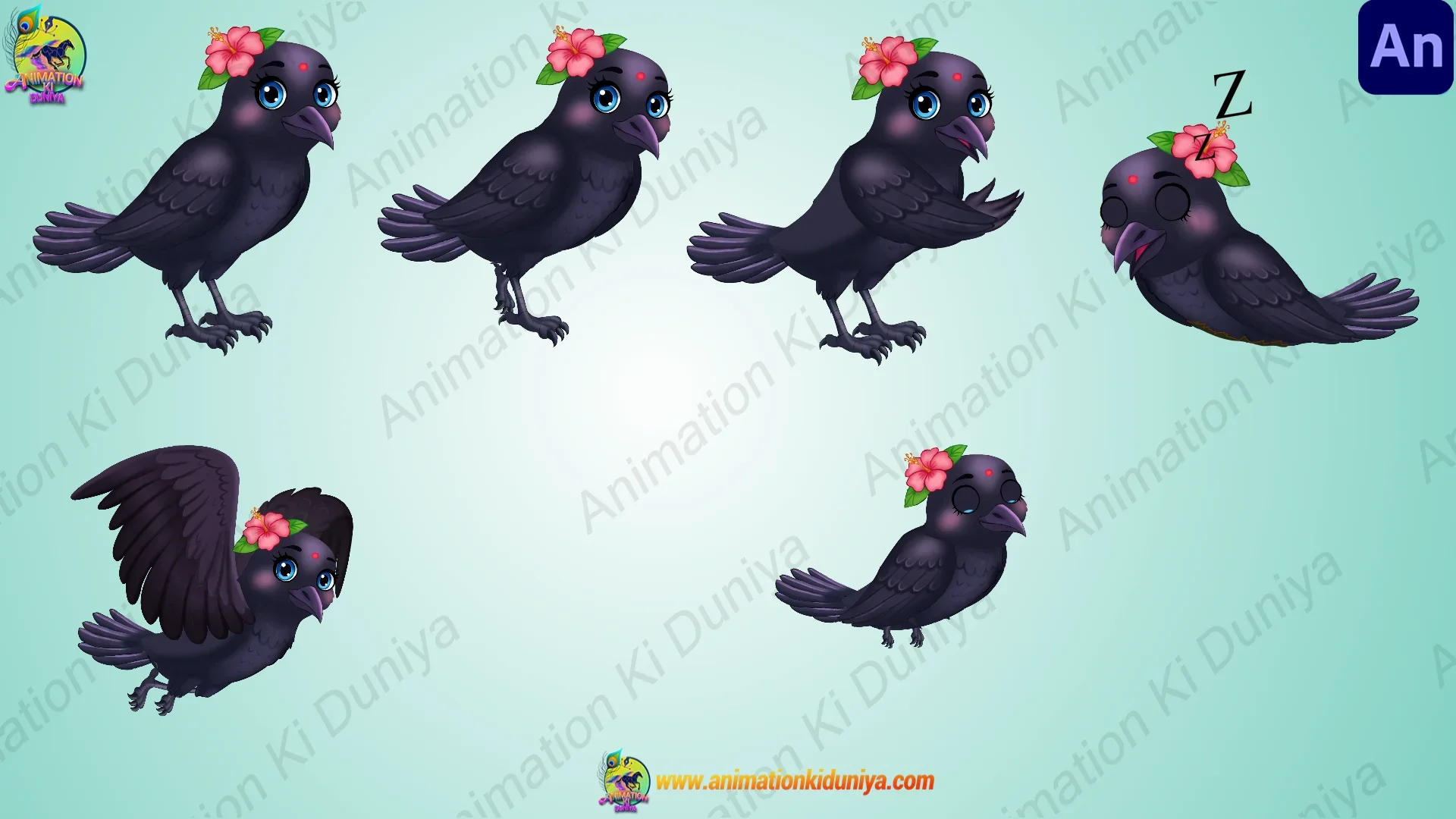 Crow Female Cute Female Crow Character | Kauwa Wife / Female Crow Animation Rig - Image 1