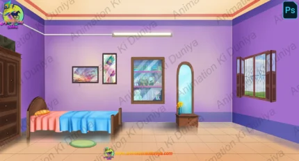 Cozy Purple Bedroom Interior Background(PSD & PNG)