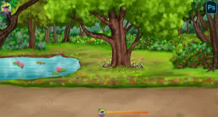 2D Jungle River & Pond Background (PSD & PNG)