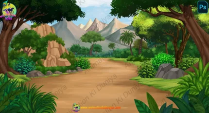 2D Cartoon Jungle Road & Mountain Background(PSD & PNG)