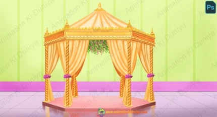 2D Cartoon Indian Wedding Mandap (Shaadi Mandap) Background(PSD & PNG)
