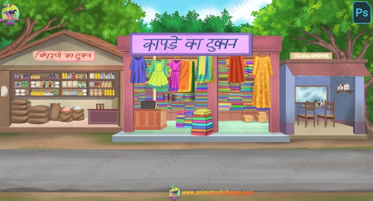 2D Cartoon Indian Village Market Shops (Gaon Ki Dukan) Background(PSD & PNG)