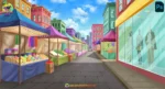 2D Cartoon City Market Street & Stalls Background(PSD & PNG)