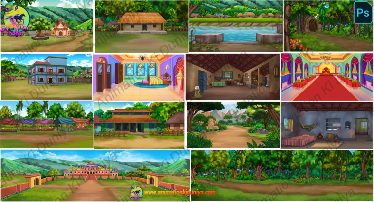 Indian Village & Royal Palace PSD Bundle – 14+ High Quality 2D Cartoon Backgrounds