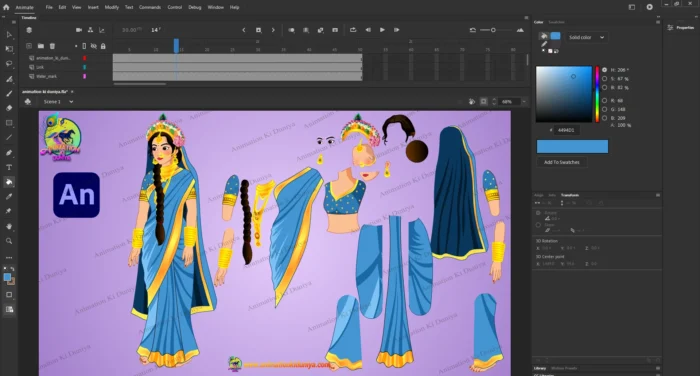 2D Cartoon Radha Character | ( Rani ) Traditional Indian Goddess ...