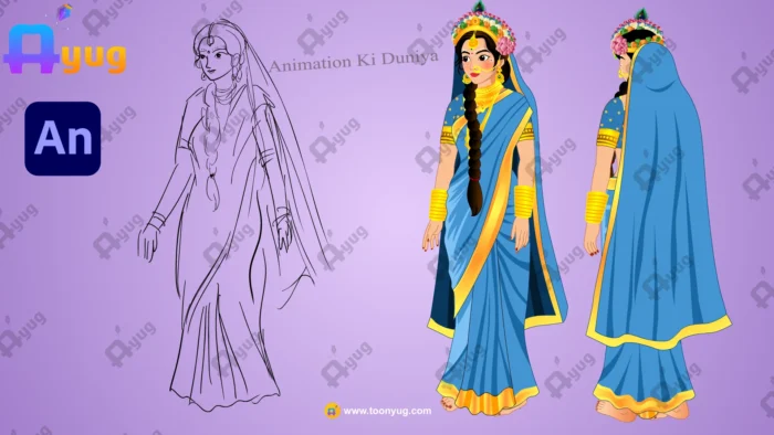 2D Cartoon Radha Character | ( Rani ) Traditional Indian Goddess ...
