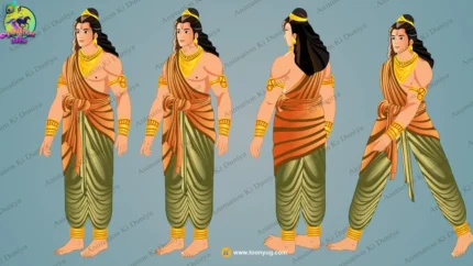 2D Cartoon Royal Prince ( Rajkumar ) Character in Olive & Orange