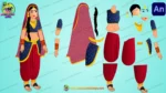 Indian Princess / Rajkumari Character Rig in Blue & Red - Image 3