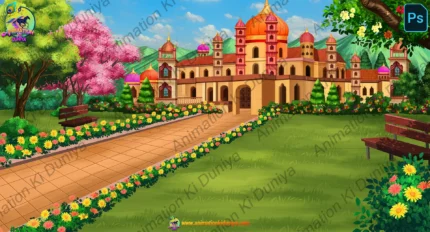 Royal Rajmahal Garden View Cartoon Background(PSD & PNG)